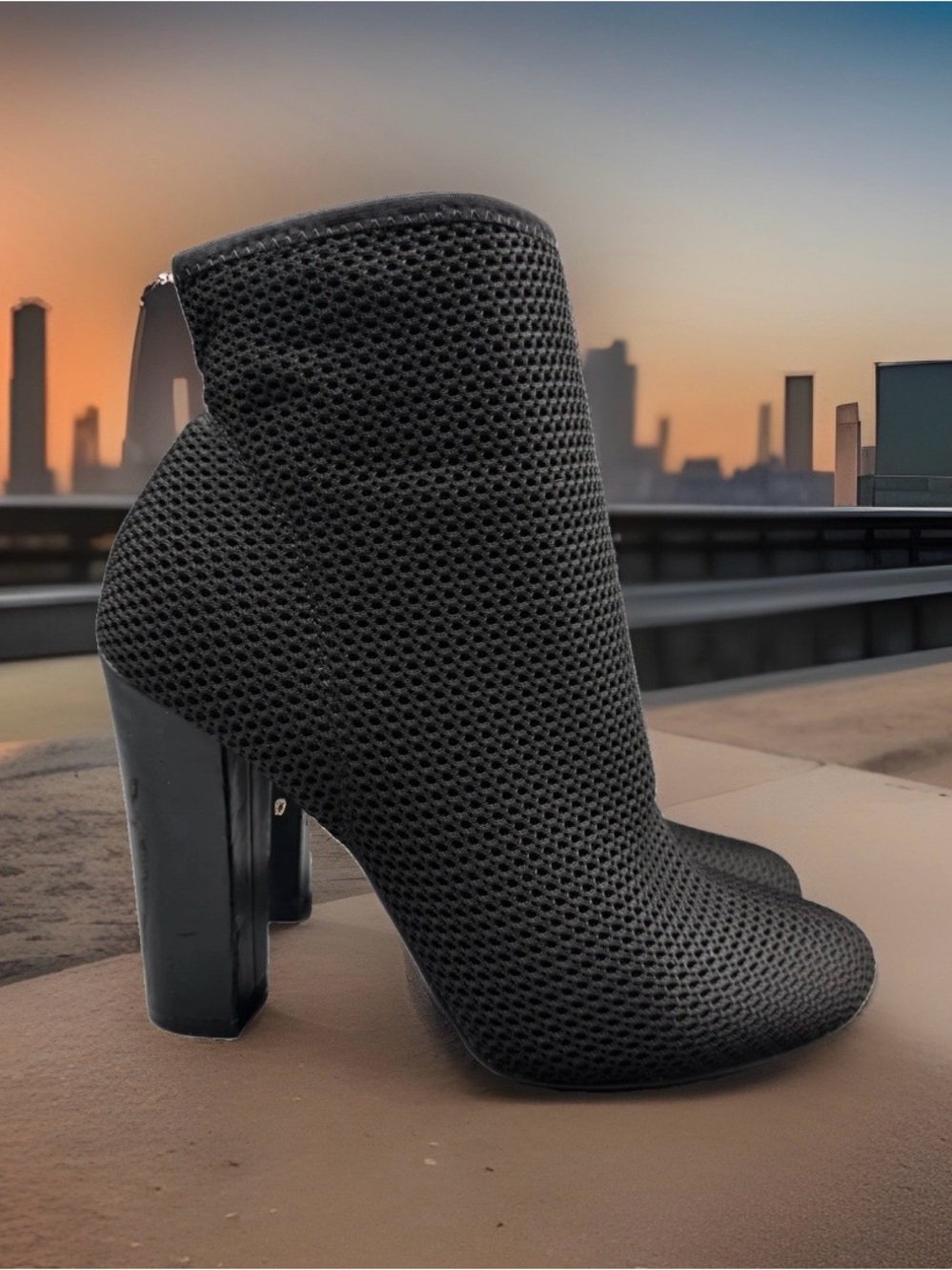 Aldo Black Mesh Ankle Boots Block Heel 4” Women’s Size 8